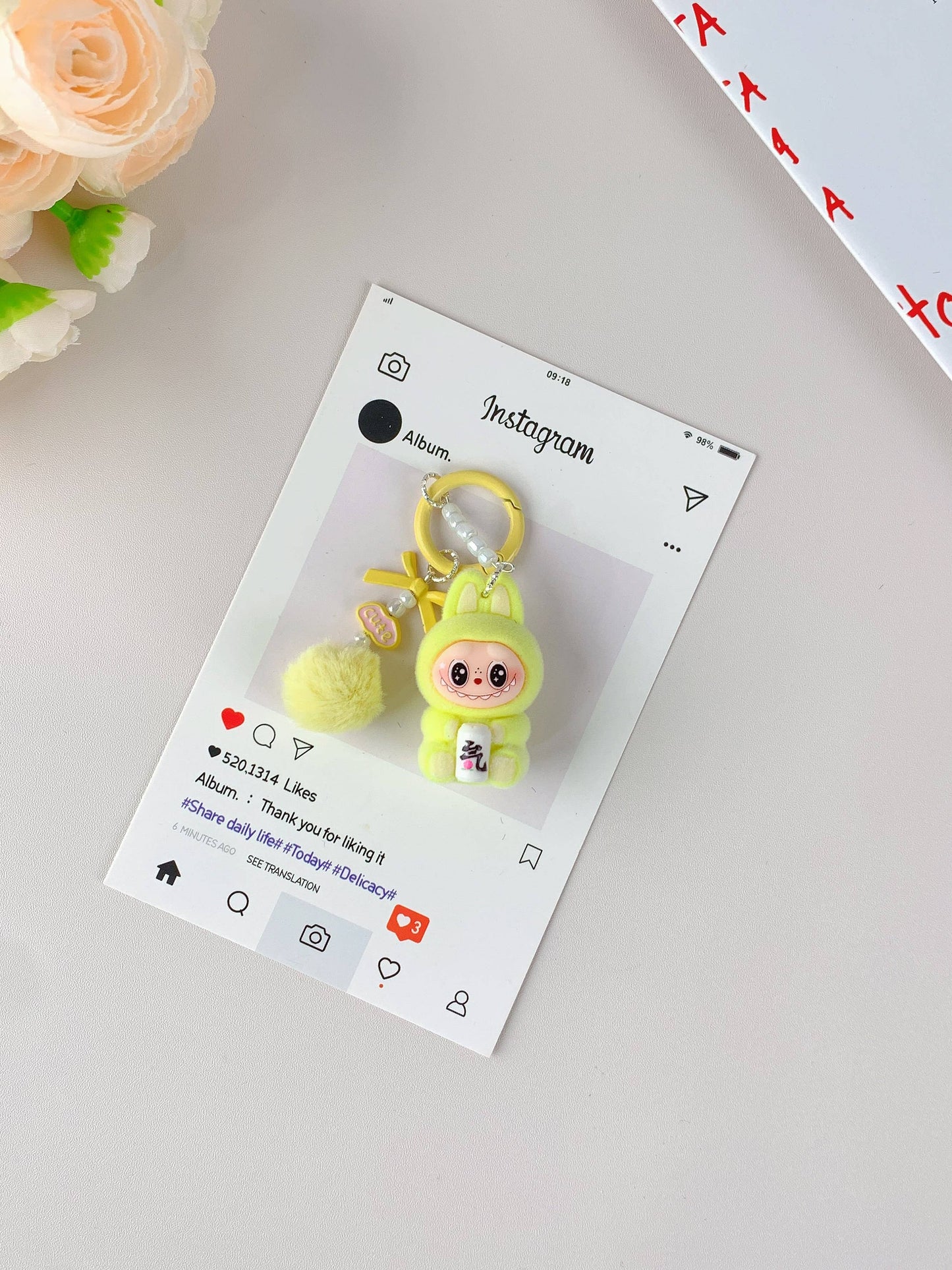 Porte-clés mignon Labubu en vente pour filles, accessoire de clé de voiture: Rose