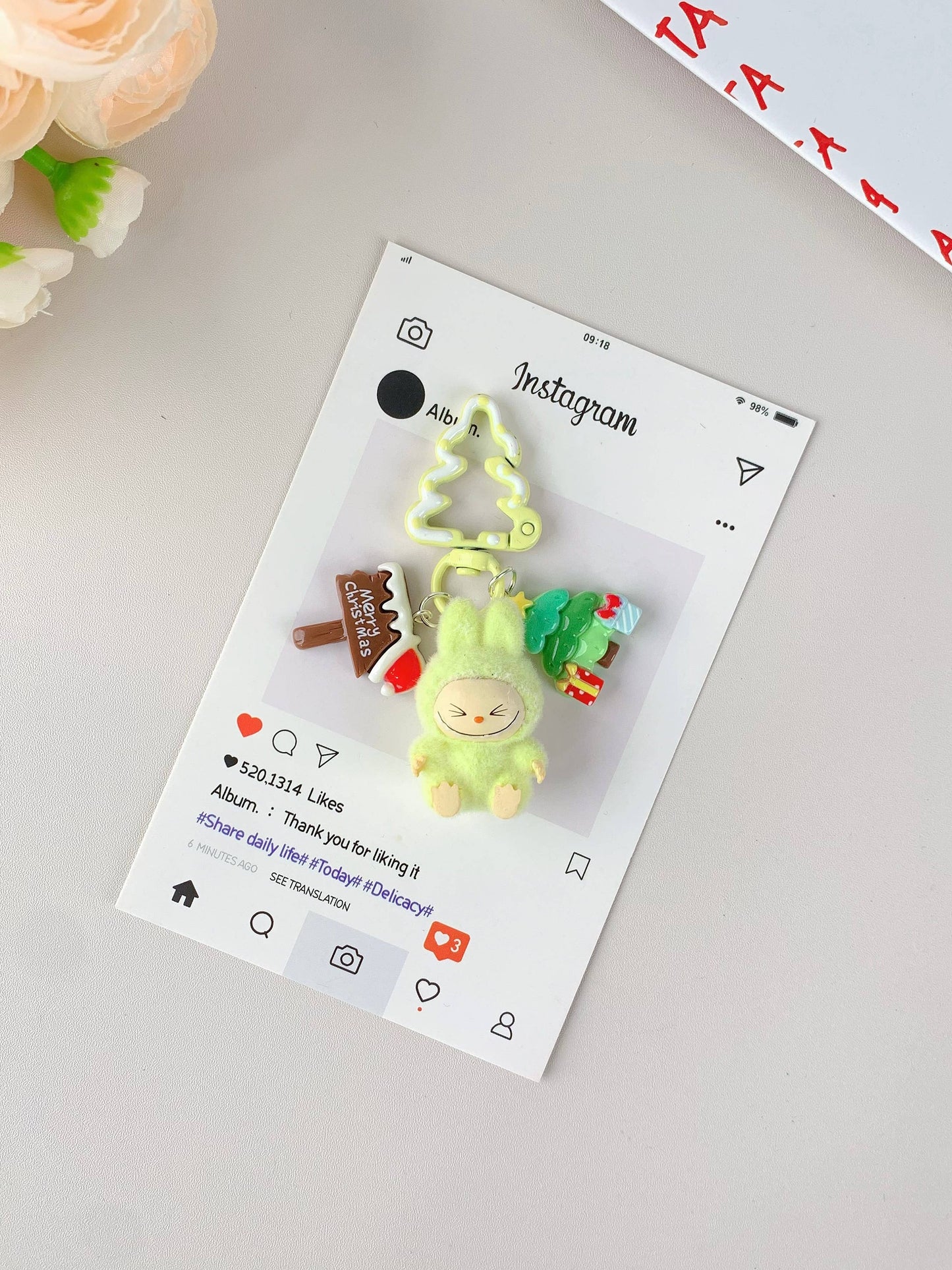 Porte-clés de Noël Labubu pour filles, ornements de Noël: Rose