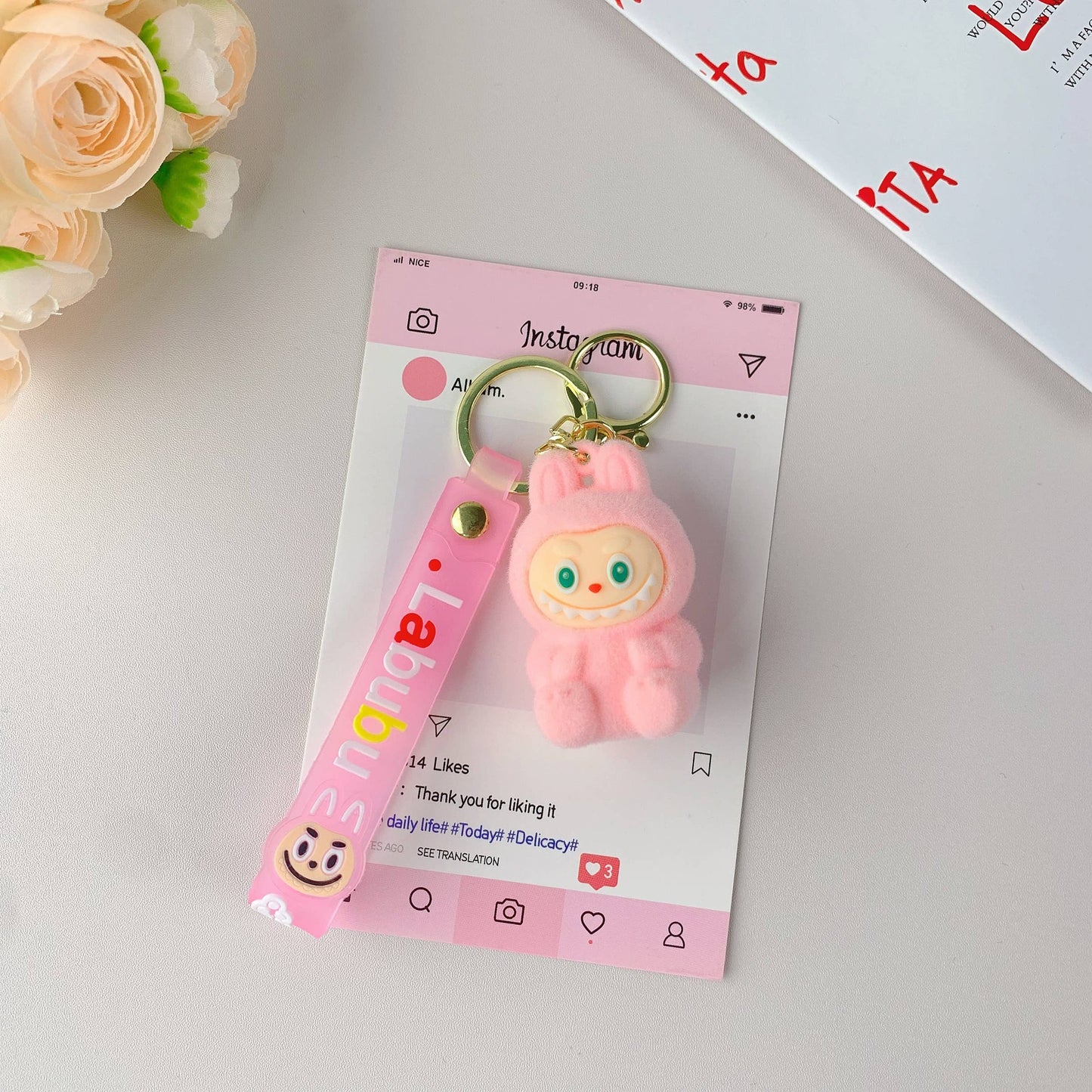Porte-clés mignon Labubu très populaire pour filles – Charm de sac: Rose