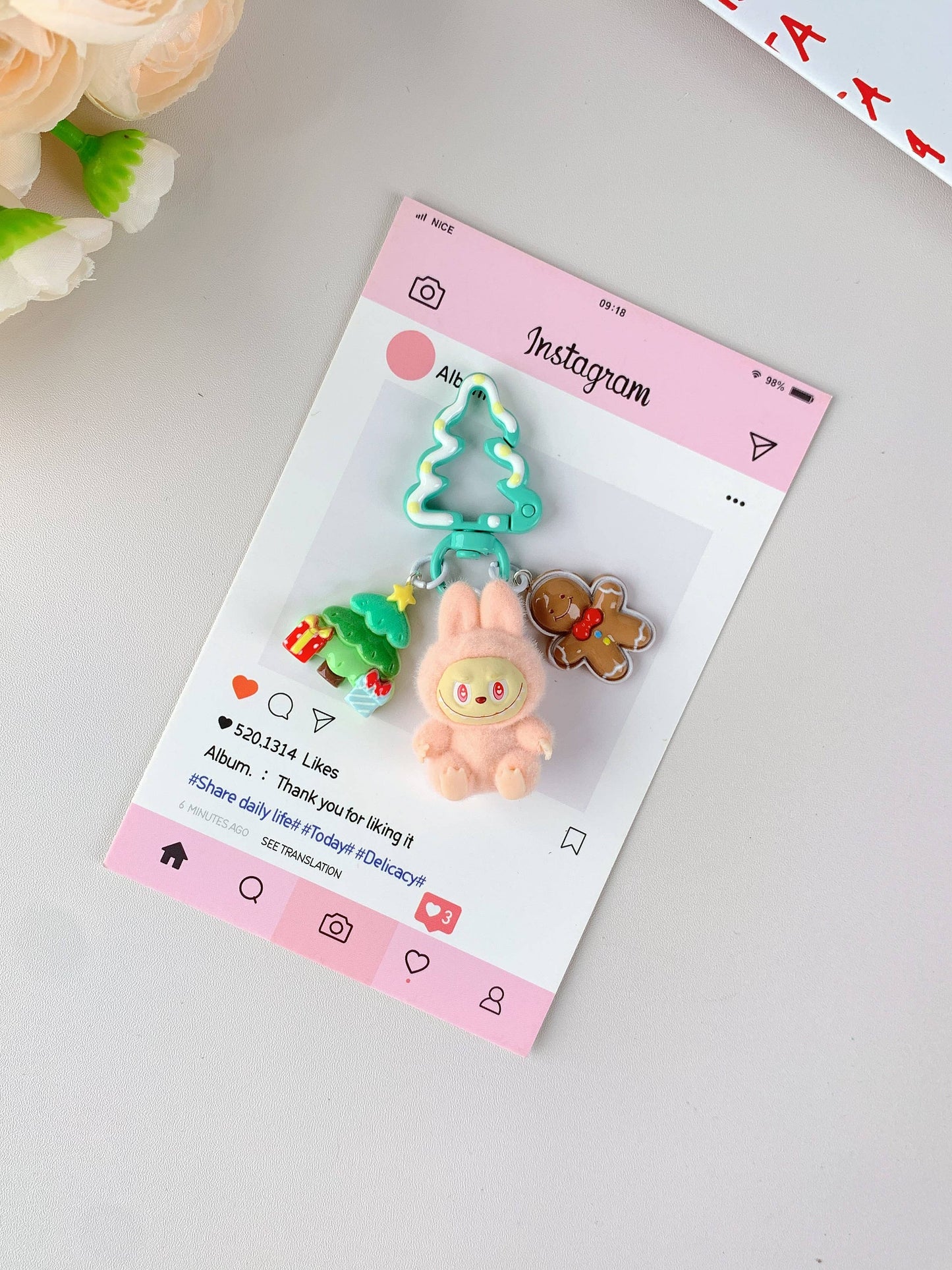 Porte-clés de Noël Labubu pour filles, ornements de Noël: Rose