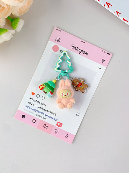 Porte-clés de Noël Labubu pour filles, ornements de Noël: Rose