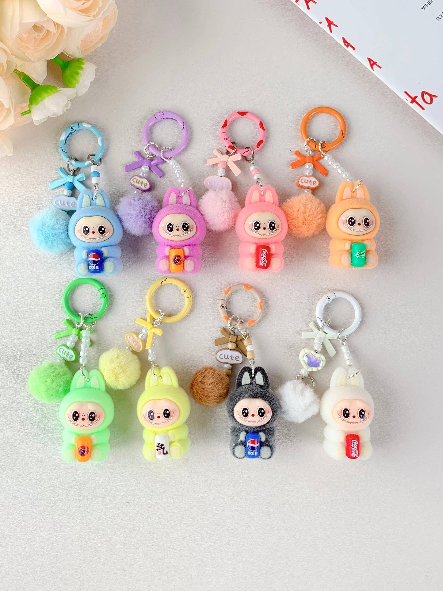 Porte-clés mignon Labubu en vente pour filles, accessoire de clé de voiture: Rose