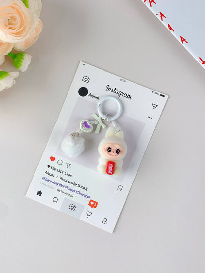 Porte-clés mignon Labubu en vente pour filles, accessoire de clé de voiture: Rose