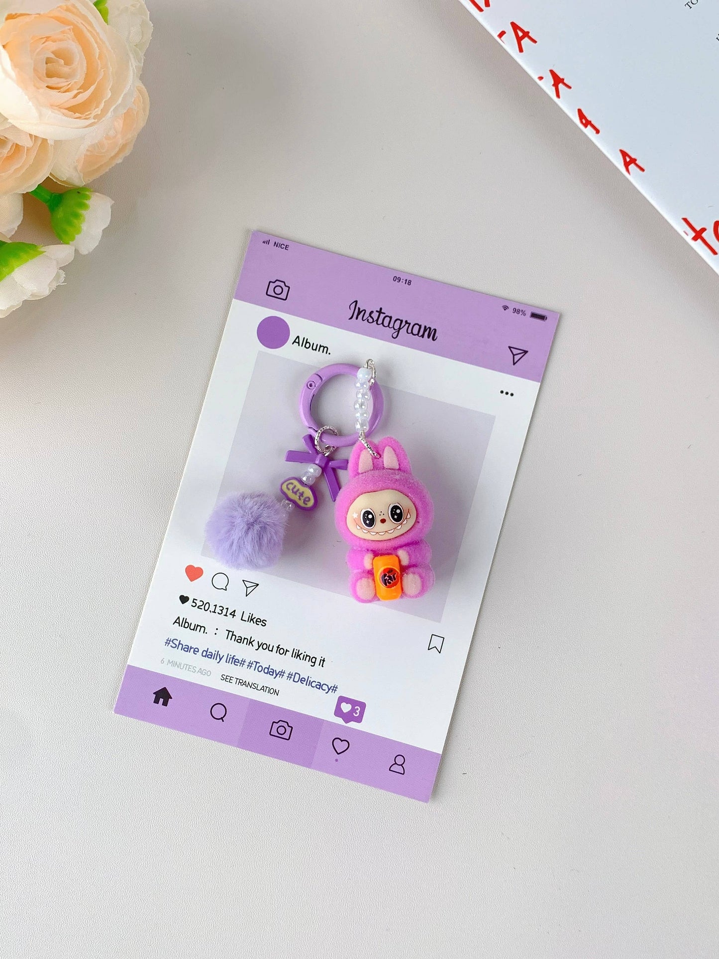 Porte-clés mignon Labubu en vente pour filles, accessoire de clé de voiture: Rose