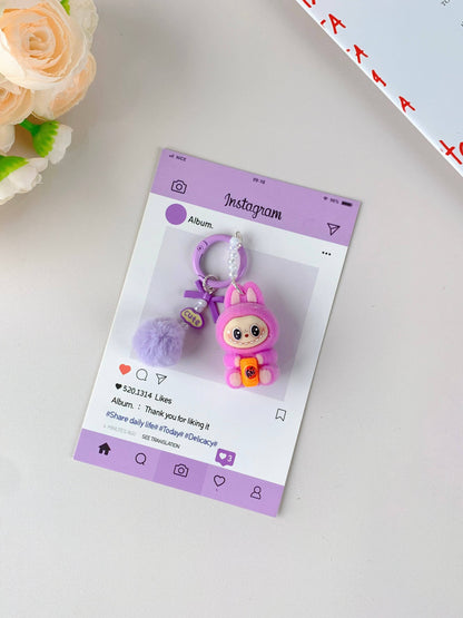 Porte-clés mignon Labubu en vente pour filles, accessoire de clé de voiture: Rose