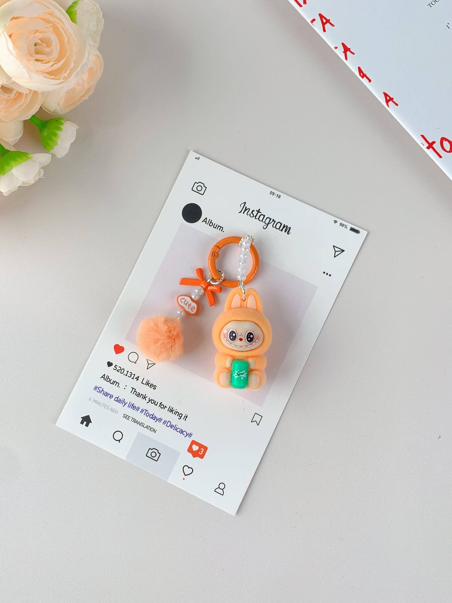 Porte-clés mignon Labubu en vente pour filles, accessoire de clé de voiture: Rose