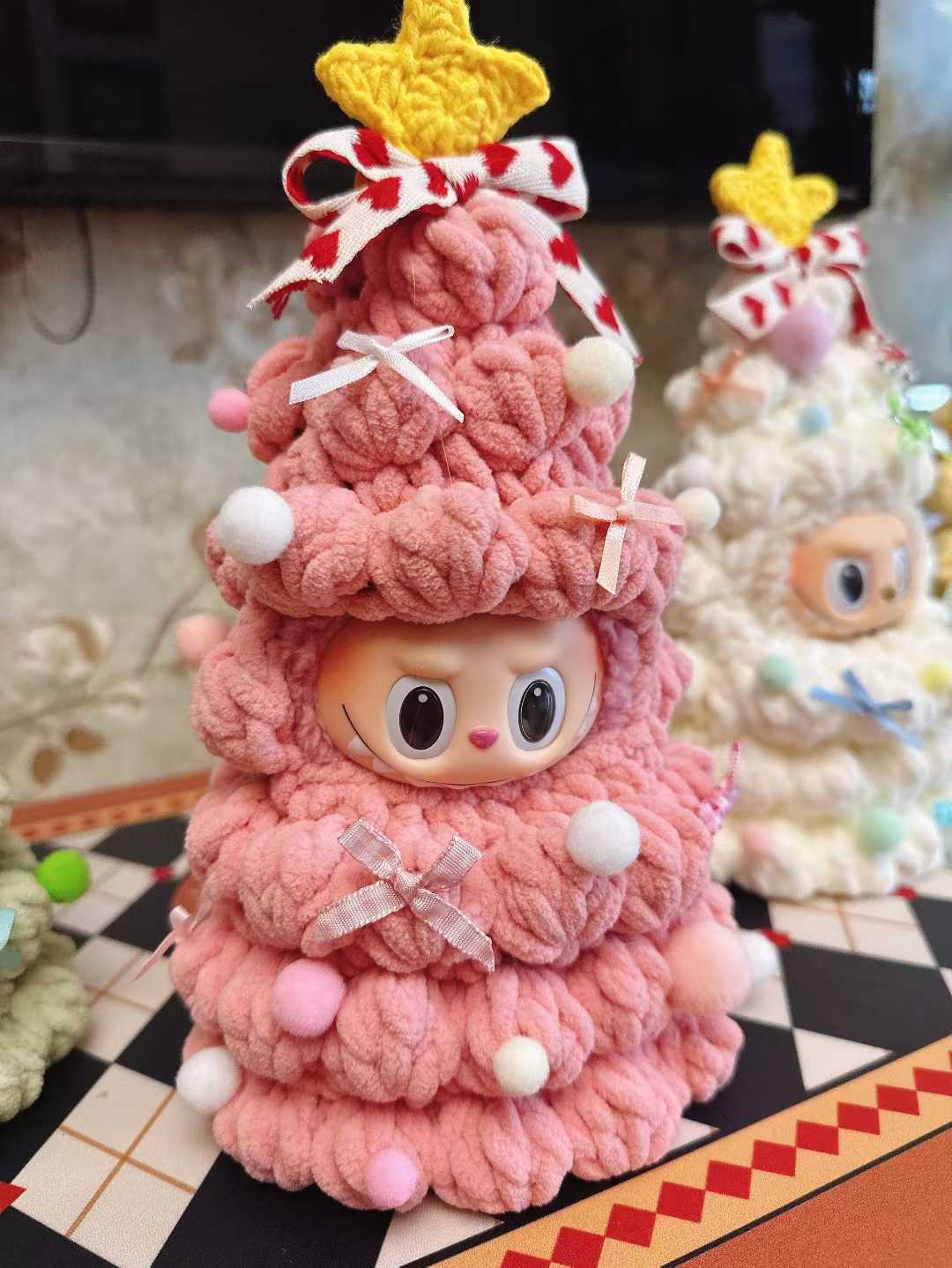 Tenue de sapin de Noël Labubu, décorations de fête, ornements: Rose