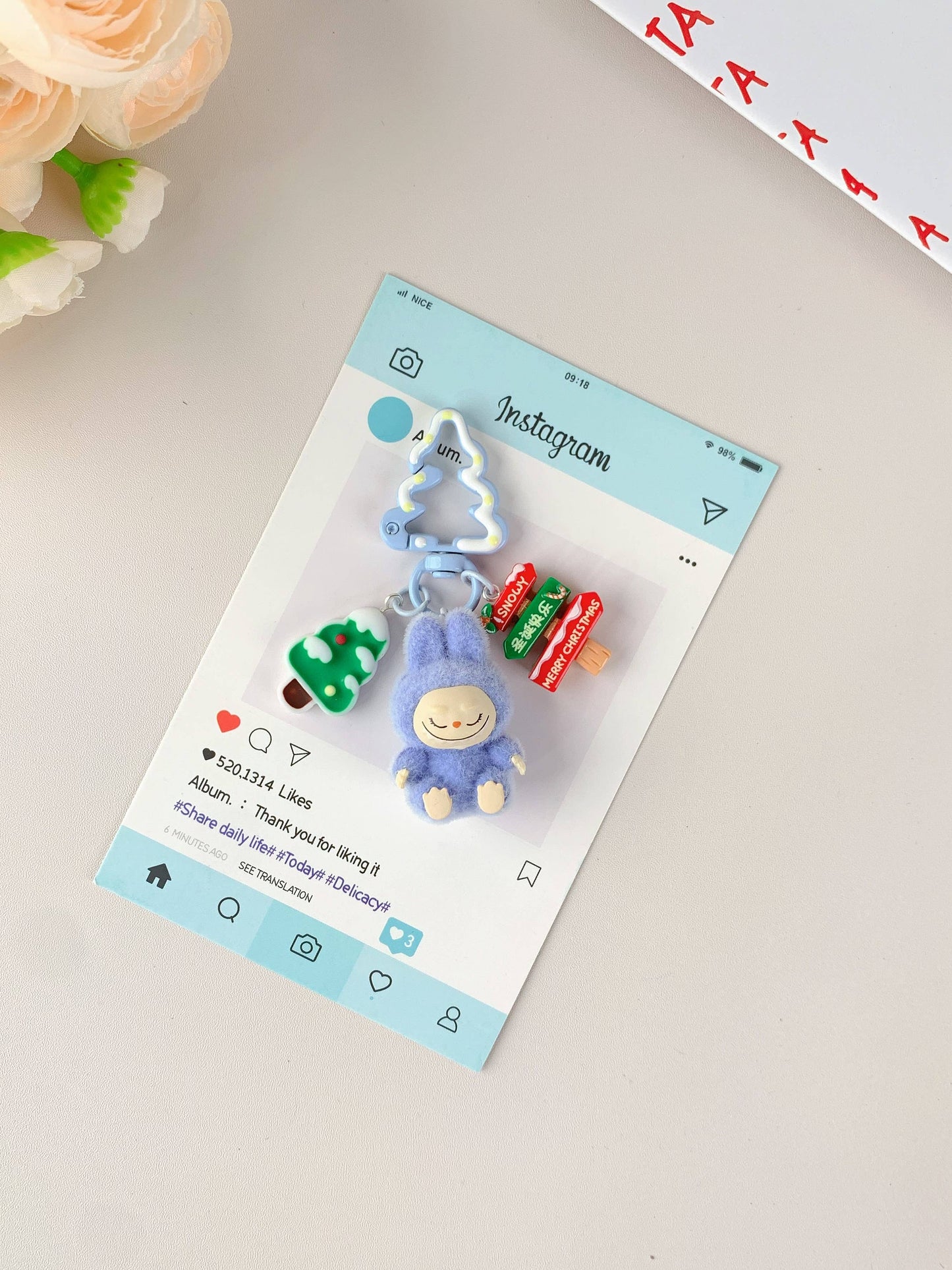 Porte-clés de Noël Labubu pour filles, ornements de Noël: Rose