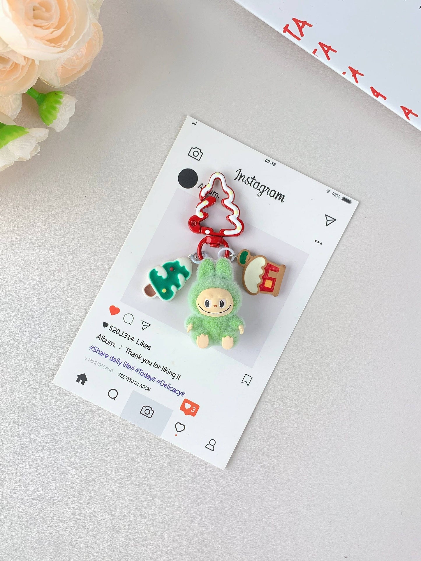 Porte-clés de Noël Labubu pour filles, ornements de Noël: Rose