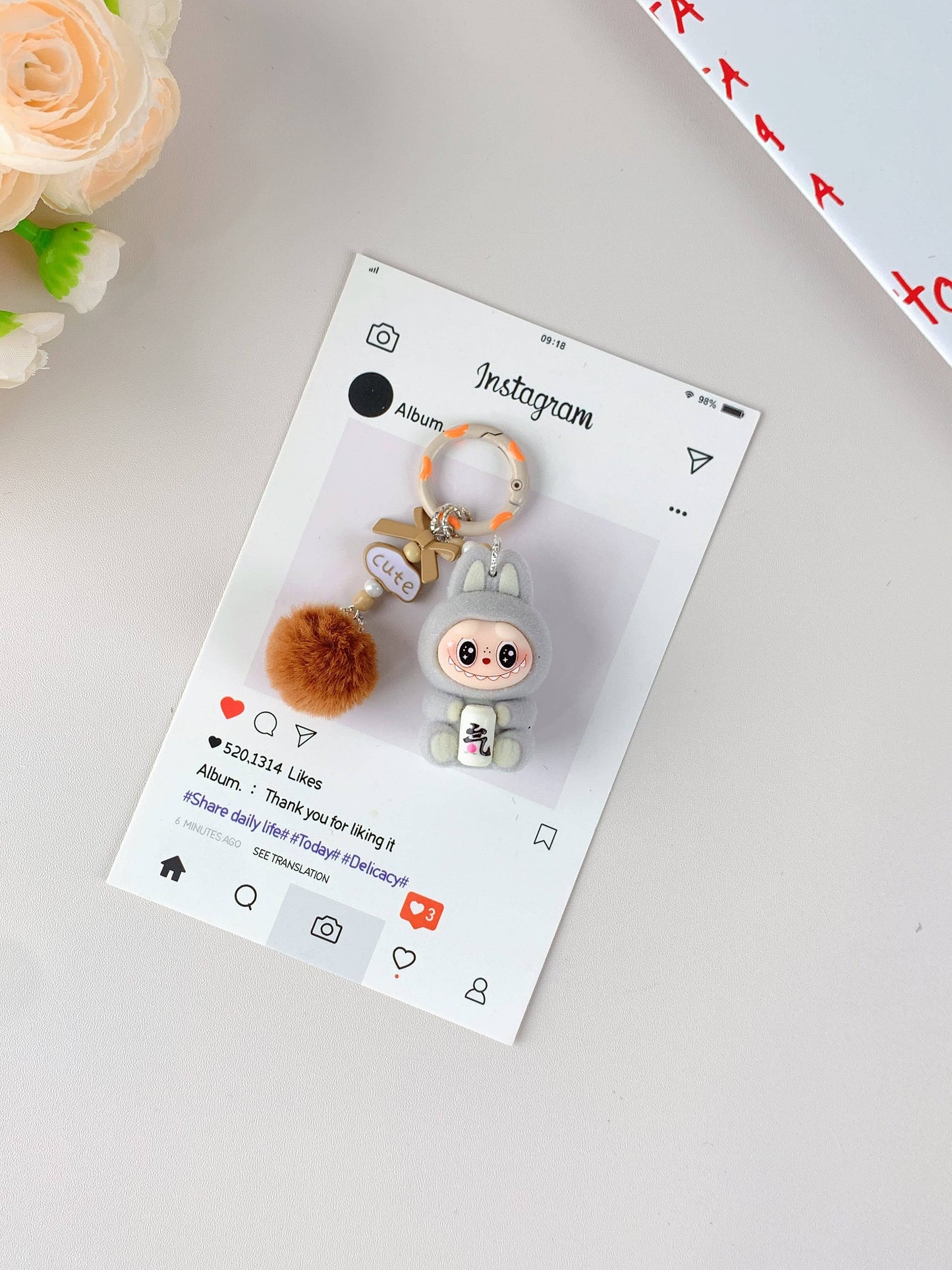 Porte-clés mignon Labubu en vente pour filles, accessoire de clé de voiture: Rose