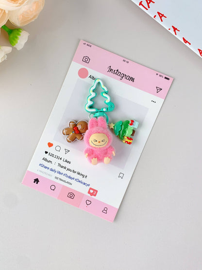 Porte-clés de Noël Labubu pour filles, ornements de Noël: Rose