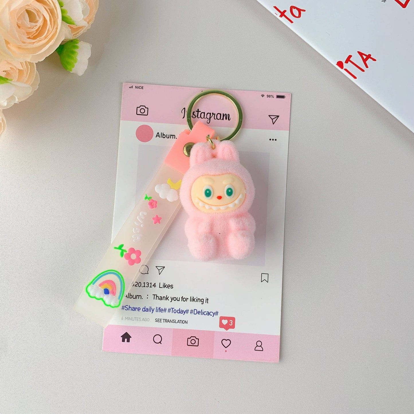 Porte-clés mignon Labubu très populaire pour filles – Charm de sac: Rose