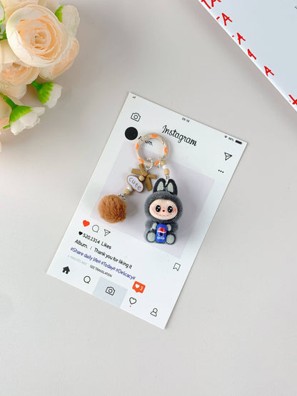 Porte-clés mignon Labubu en vente pour filles, accessoire de clé de voiture: Rose