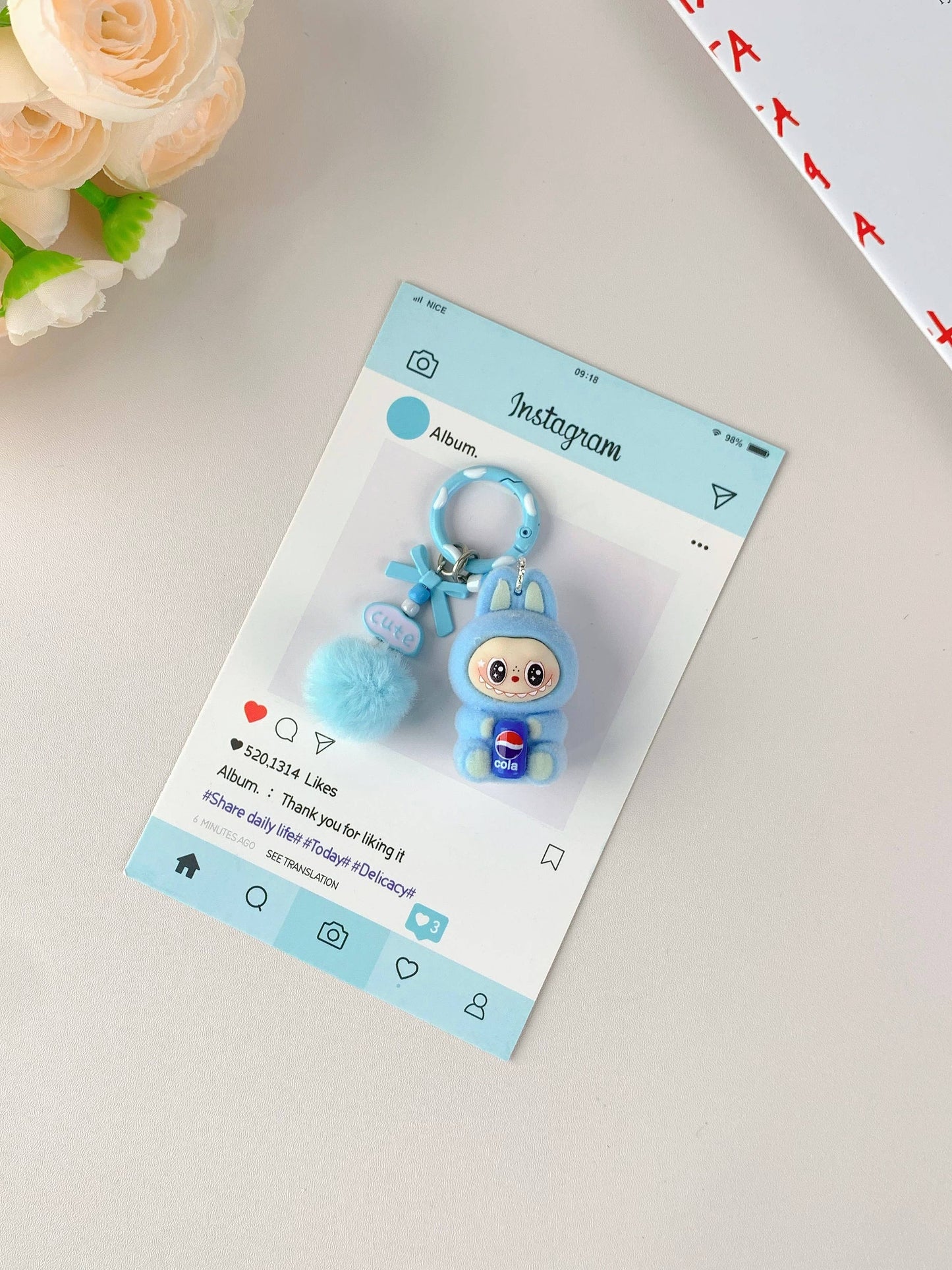 Porte-clés mignon Labubu en vente pour filles, accessoire de clé de voiture: Rose