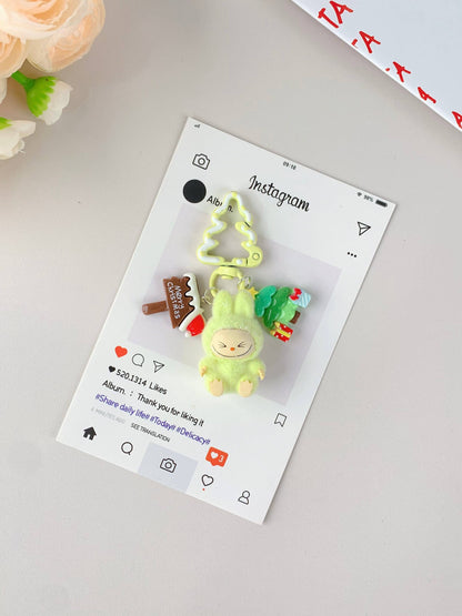 Porte-clés de Noël Labubu pour filles, ornements de Noël: Rose