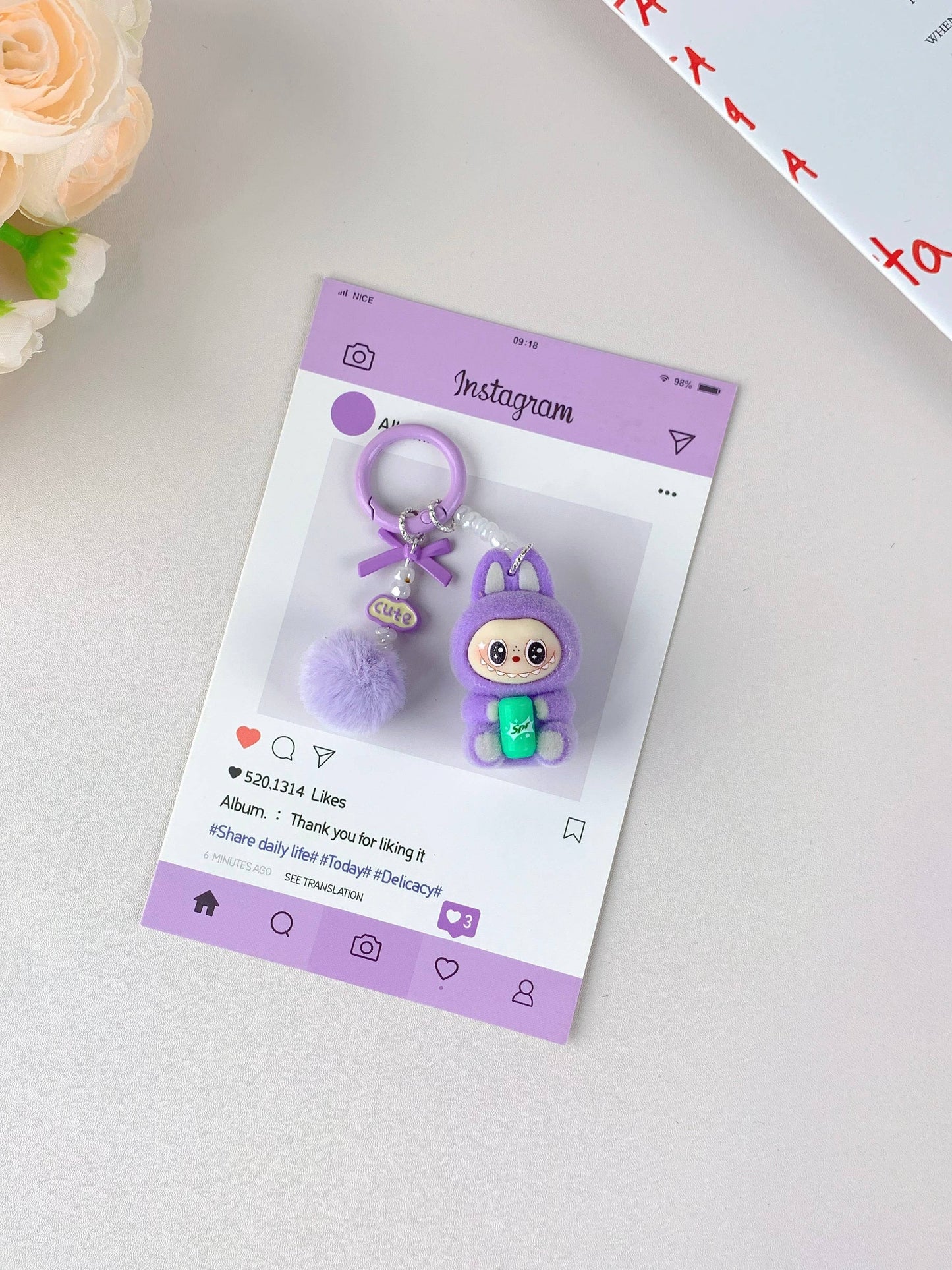 Porte-clés mignon Labubu en vente pour filles, accessoire de clé de voiture: Rose