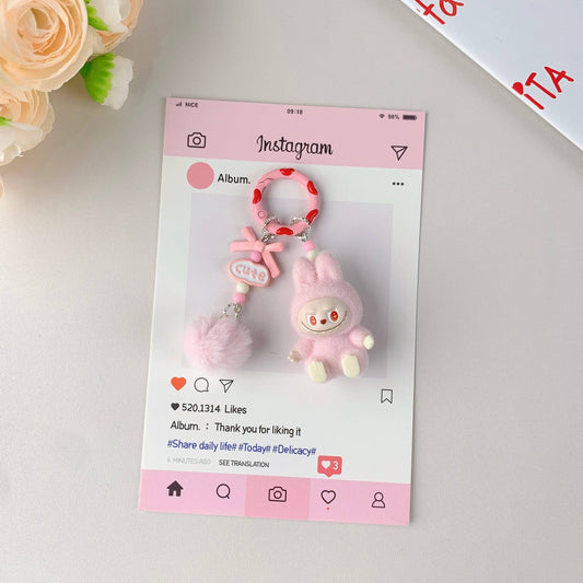 Porte-clés mignon Labubu en vente pour filles, accessoire de clé de voiture: Rose