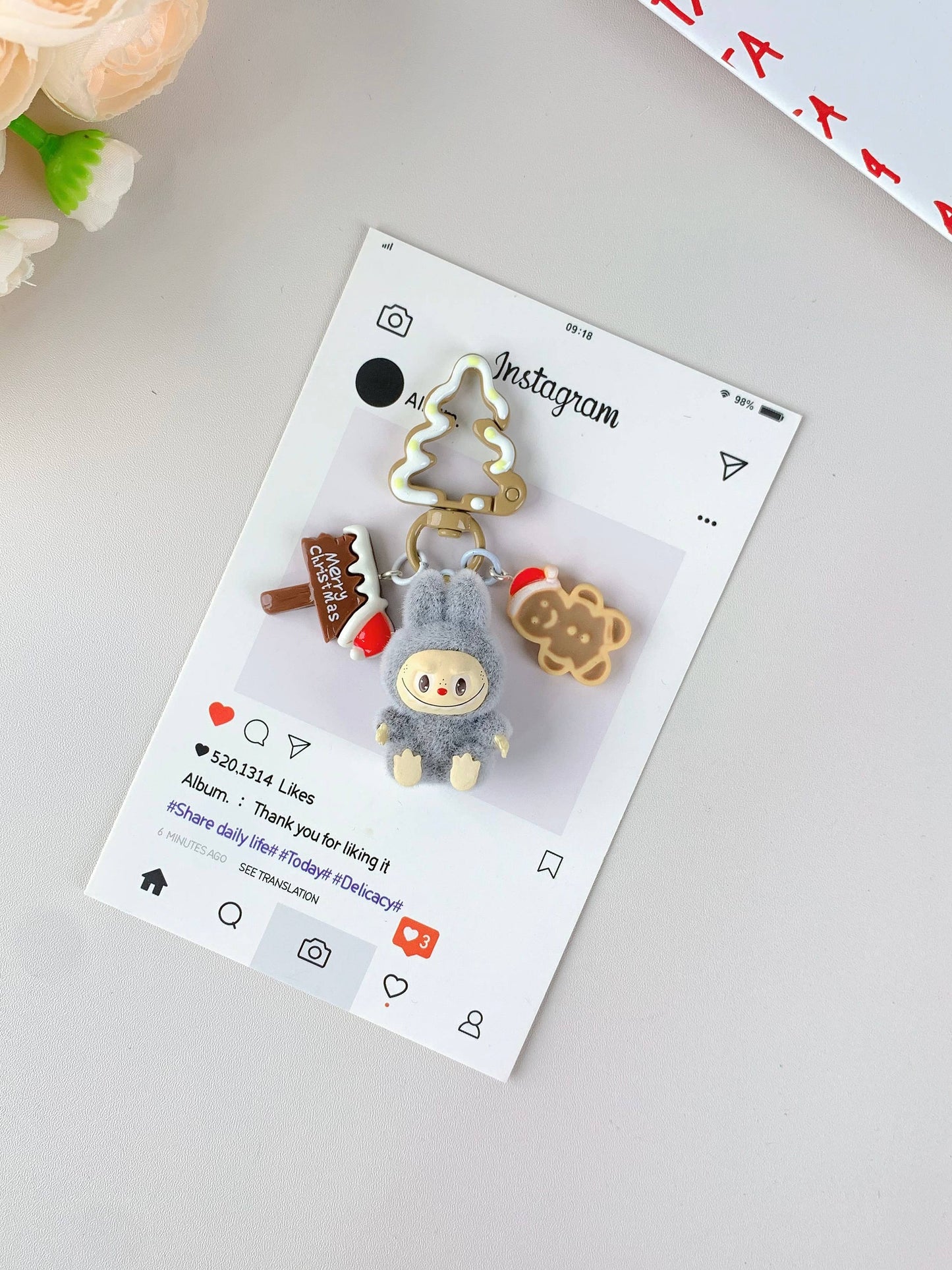 Porte-clés de Noël Labubu pour filles, ornements de Noël: Rose